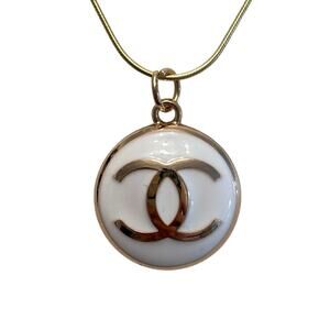 Chanel Button Charm On Unbranded Plated Sterling Silver Chain Necklace Set